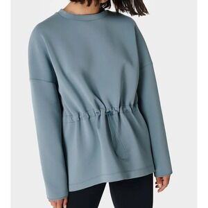 Sweaty Betty Grace Crew Neck Sweatshirt Womens Size Small Blue Cinch Waist
